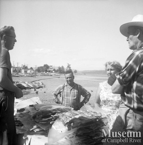 Salmon barbecue on the beach