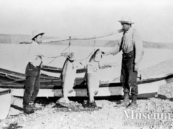 Herbert Pidcock and another angler with catch of salmon