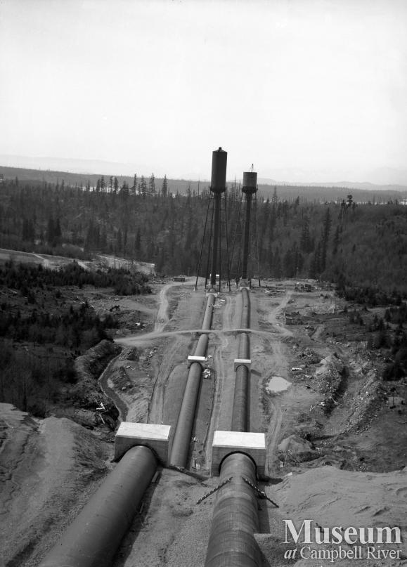 View of the penstocks leading to the John Hart Generating Station