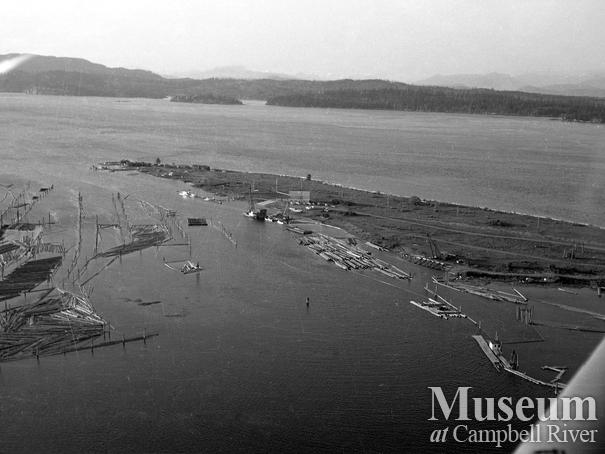 Aerial view of the tyee spit, Campbell River