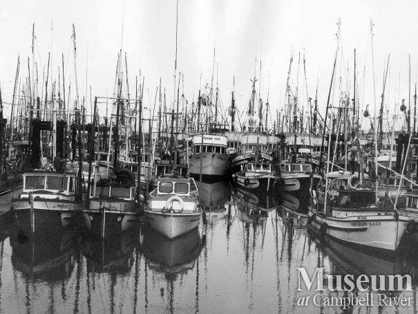 Commercial fishing boats tied up at the Campbell River wharf