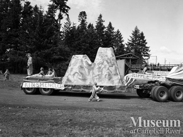 Kinsmen Club float depicting Ripple Rock in parade, Campbell River