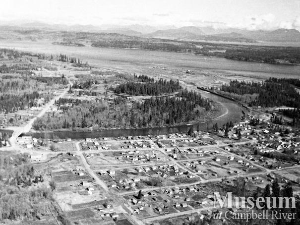Aerial view of Campbellton, showing the Tyee Spit