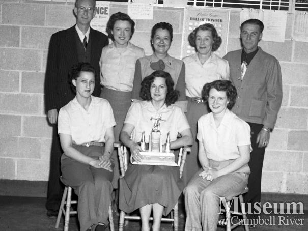 Bowling team with trophy