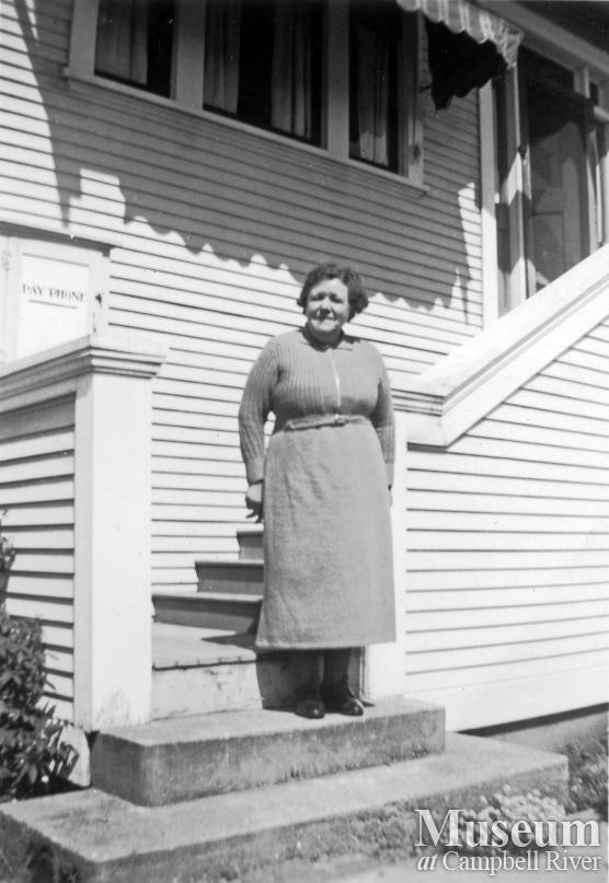 Mrs. Boffy in front of Campbell River Telephone Office
