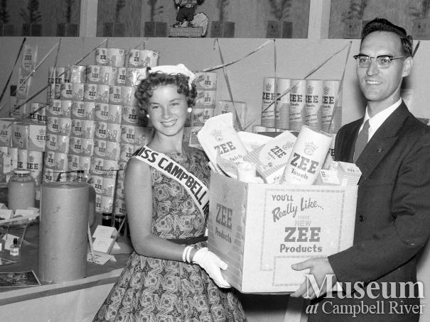 Miss Campbell River presents a Crown Zellerbach display